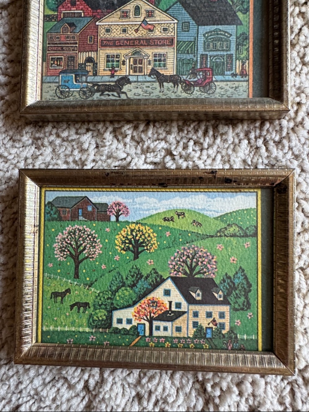 Set of 6 Green Folk Art Home Prints/cards in Gold Frames - Picture 5 of 15